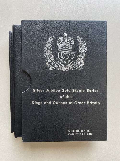 1977 GOLD STAMP SERIES of the Kings and Queens of Great Britain, full set of 49 23K gold foil stamps